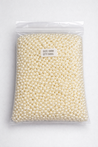 مروارید پلاستیکی خارجی سایز ۶ بسته 500گرمی رنگ کرم