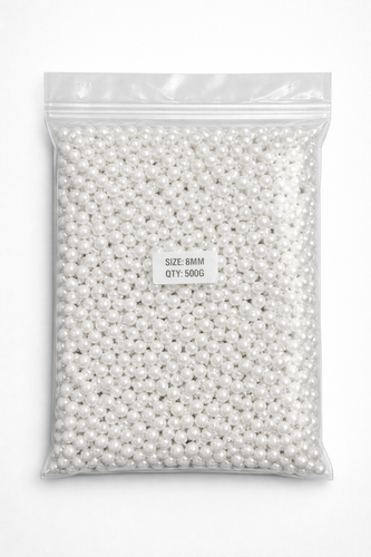 مروارید پلاستیکی خارجی سایز ۸ رنگ سفید